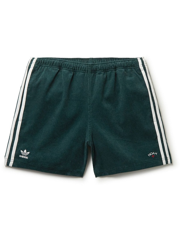 Photo: adidas Consortium - Noah Straight-Leg Logo-Embroidered Cotton-Corduroy Shorts - Green