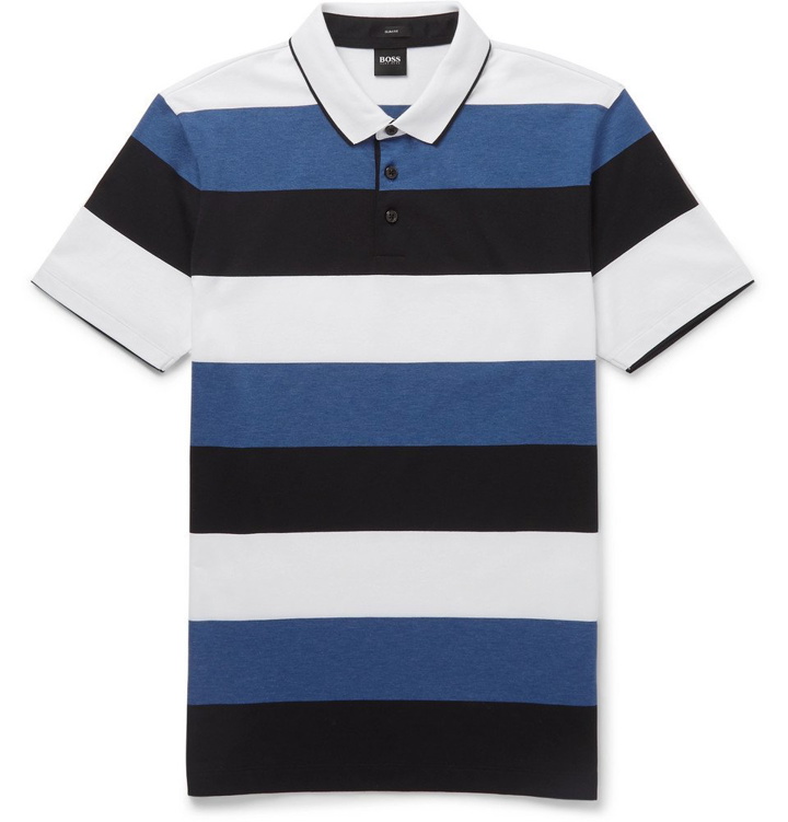 Photo: Hugo Boss - Striped Cotton-Jersey Polo Shirt - Men - Blue