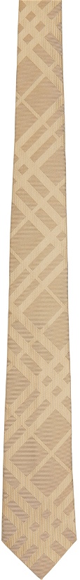 Photo: Burberry Beige Silk Check Monogram Modern Cut Tie