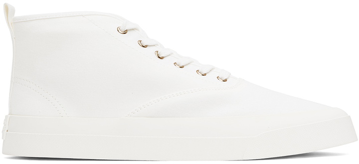 Photo: Maison Kitsuné White High-Top Canvas Lace-Up Sneakers