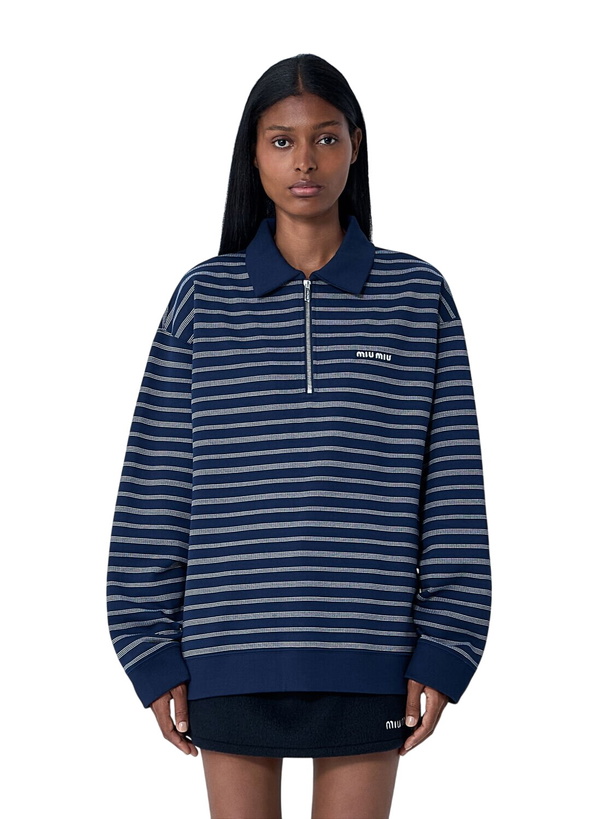 Photo: Miu Miu Striped ZIp-Up Polo Shirt