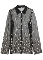 Toteme Floral-embroidered Sheer Tulle Shirt Black And White