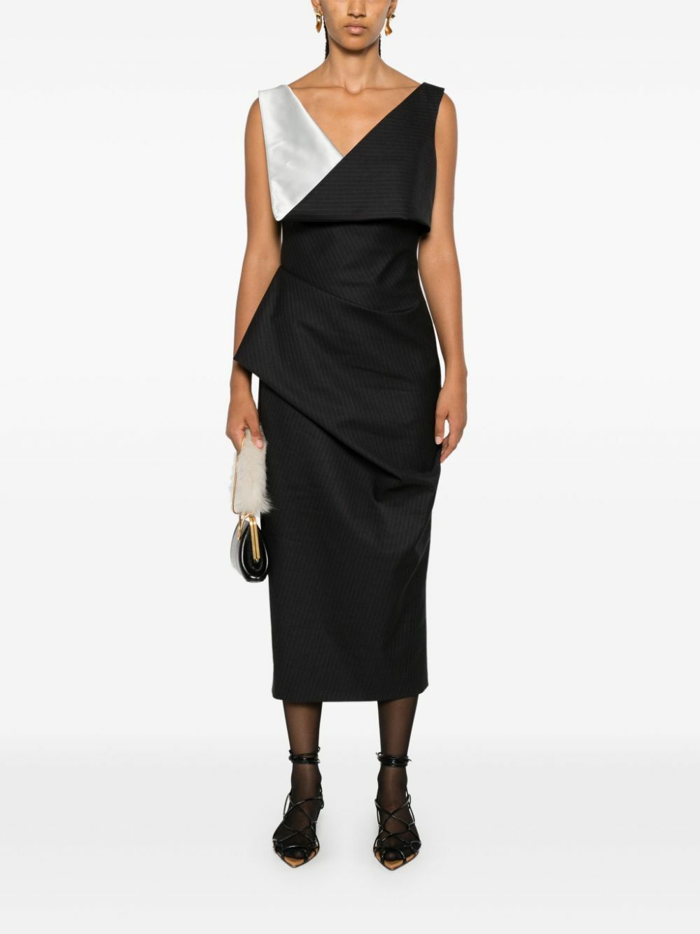 Alexander McQueen Pinstripe Asymmetric Pencil Dress