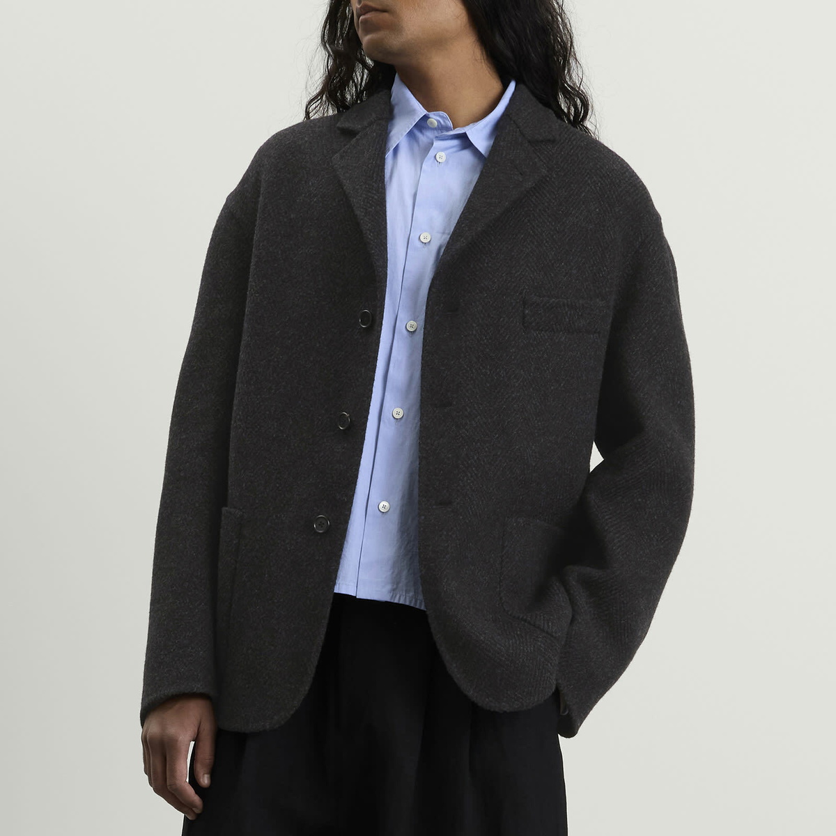 Jil Sander Men's Wool Double Faced Workwear Jacket in Magnet