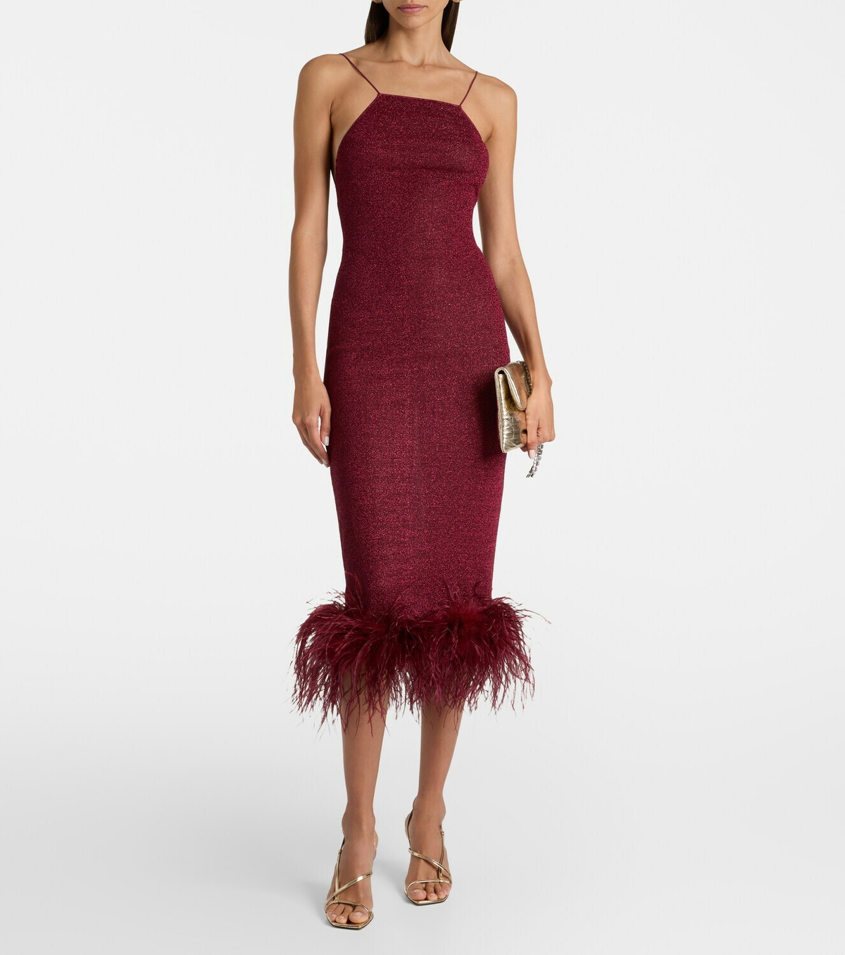 Oséree Lumière feather-trimmed midi dress