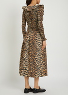 Damson Madder Harper Leopard Shirred Cotton-poplin Midi Dress