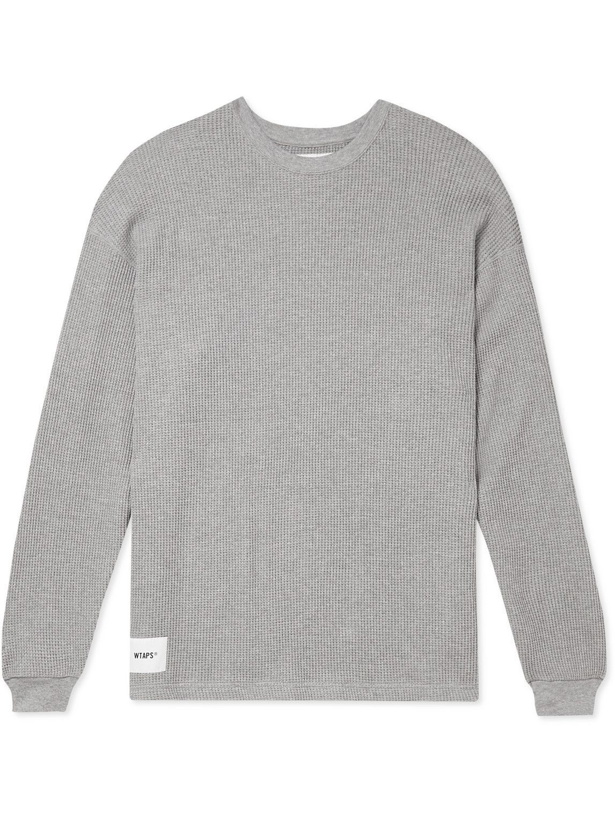 Photo: WTAPS - Logo-Appliquéd Waffle-Knit Cotton T-Shirt - Gray