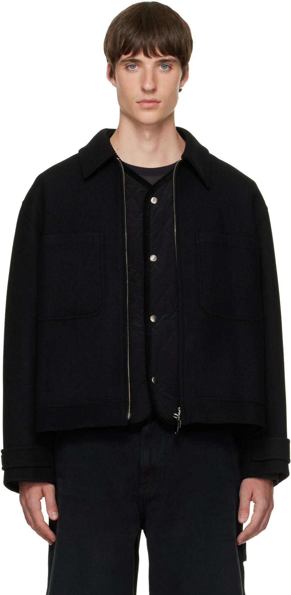 Solid Homme Black Layered Wool Jacket