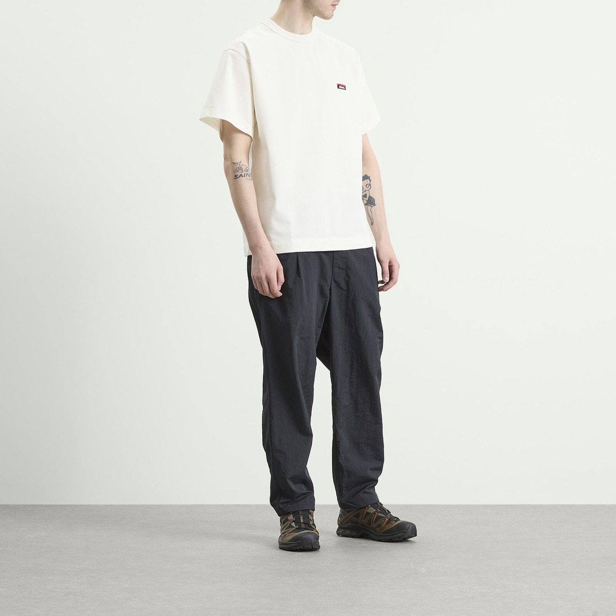 NANGA Men's Eco Hybrid Box Logo Embroidery T-Shirt in White
