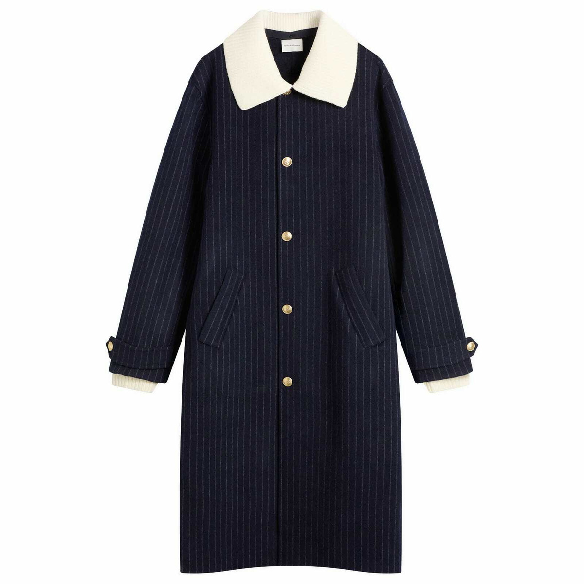 Drôle de Monsieur Men's Drole De Monsieur Pinstripe Coat with Detachable Collar in Dark Navy