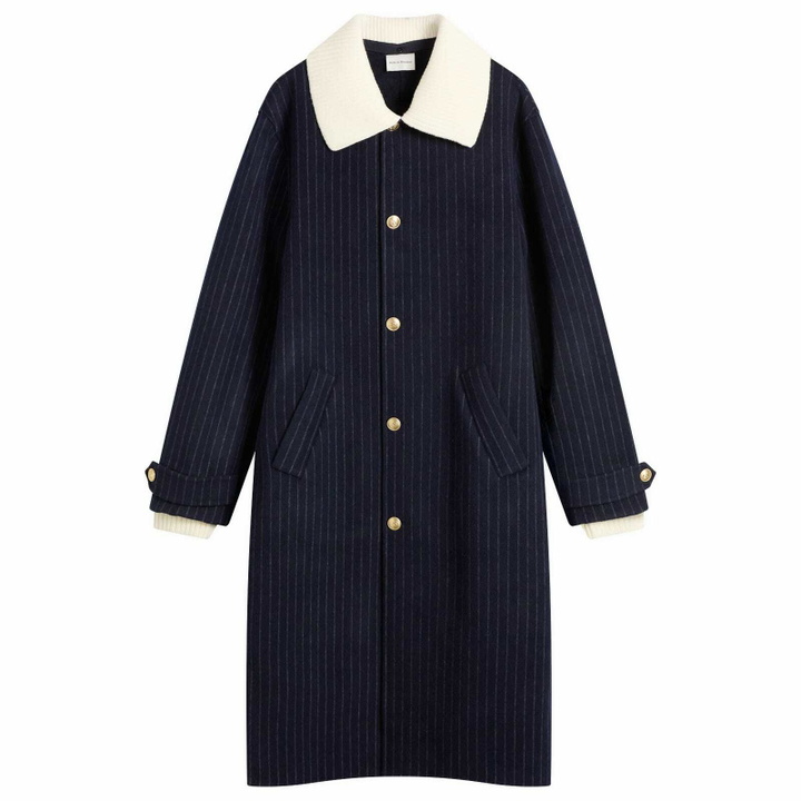 Photo: Drôle de Monsieur Men's Drole De Monsieur Pinstripe Coat with Detachable Collar in Dark Navy