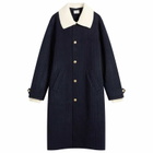 Drôle de Monsieur Men's Drole De Monsieur Pinstripe Coat with Detachable Collar in Dark Navy