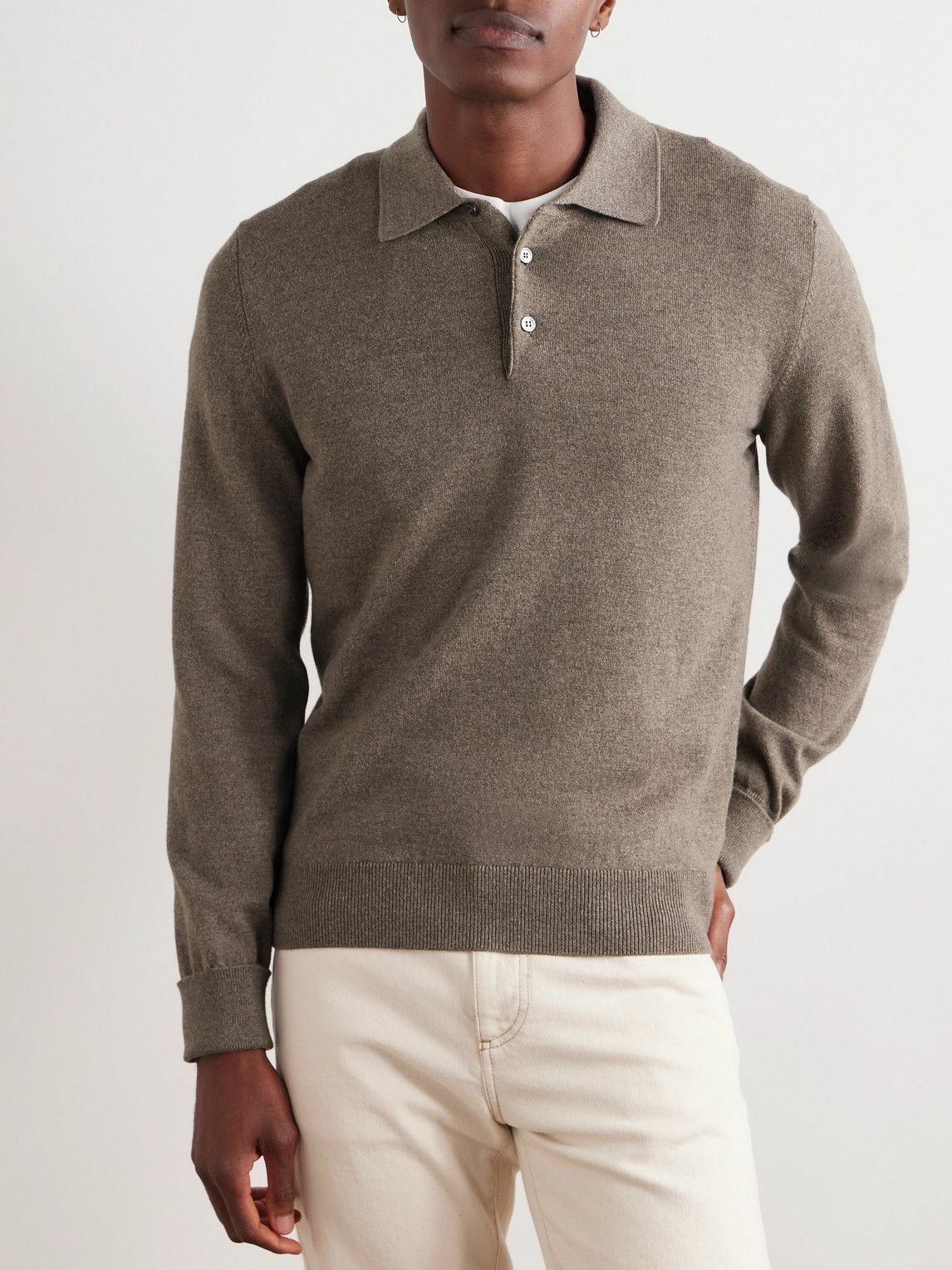 Anderson & Sheppard - Wool and Cashmere-Blend Polo Shirt - Brown