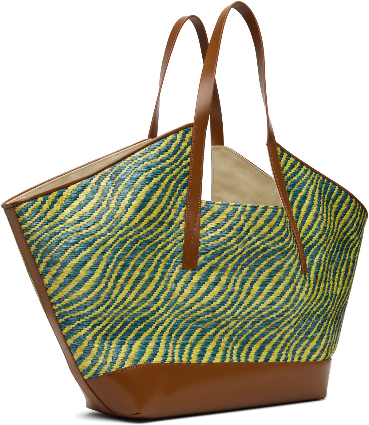 Marni Green & Blue Raffia-Effect Waves Tote