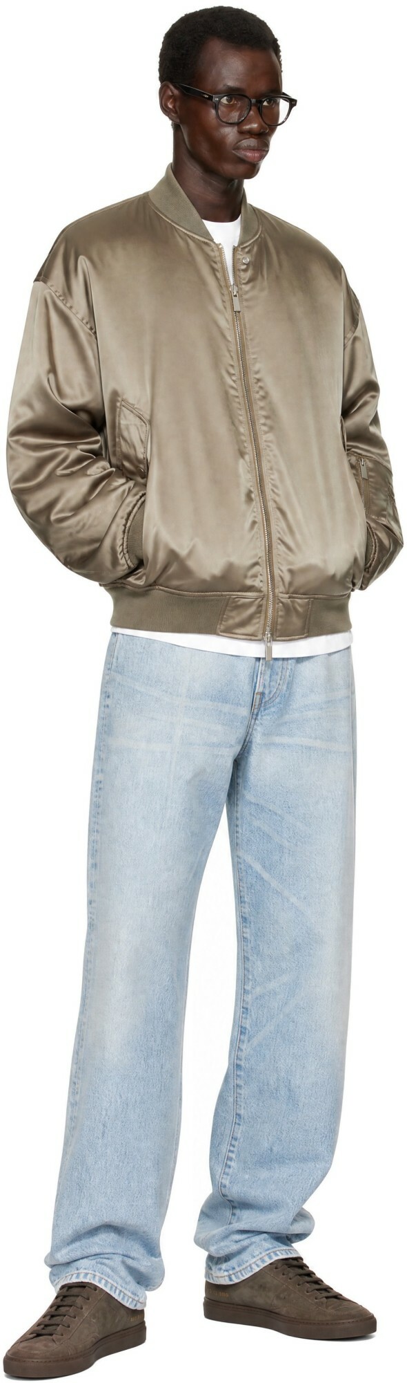 System Khaki Satin Bomber Jacket