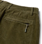 Folk - Signal Tapered Cropped Pleated Cotton-Corduroy Trousers - Green