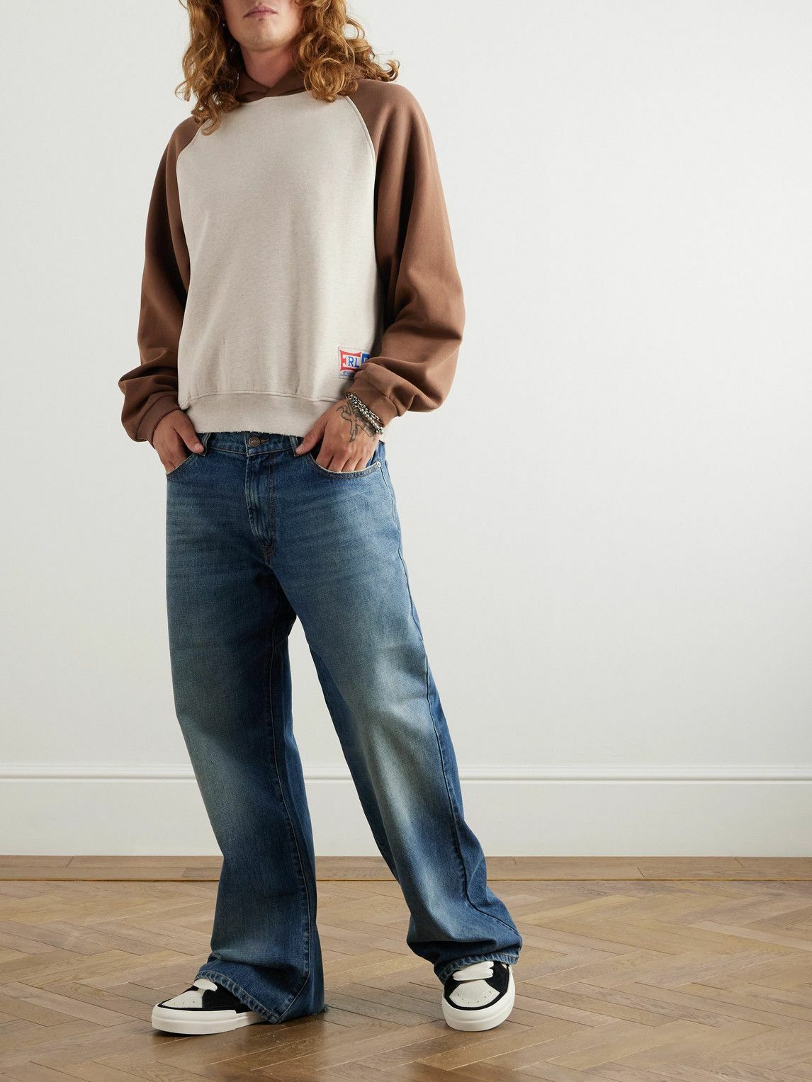 ERL - Logo-Appliquéd Distressed Two-Tone Cotton-Blend Jersey