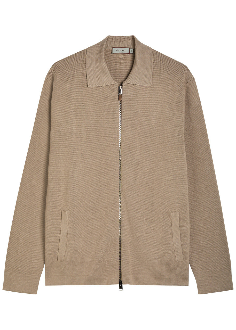 Canali Zip up Modal and Cotton-blend Cardigan Brown