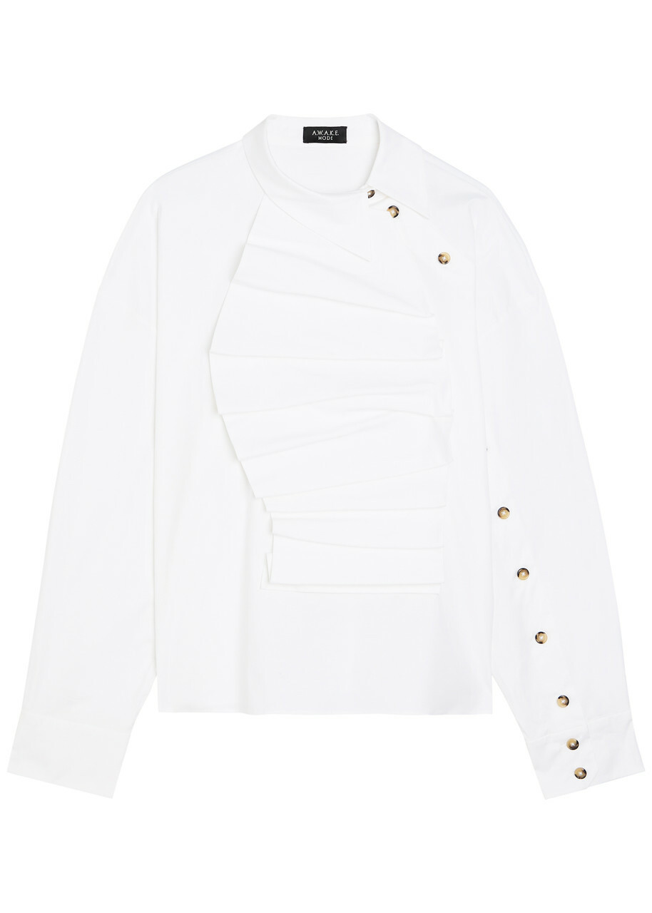 A.W.A.K.E Mode Ruffled Asymmetric Stretch-cotton Shirt White