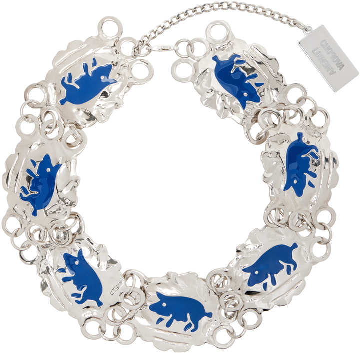 Photo: Chopova Lowena Silver & Blue Piggy Conga Necklace