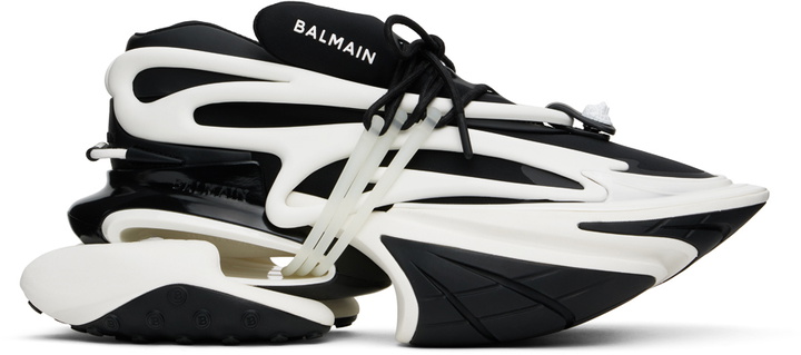 Photo: Balmain Black & White Leather Unicorn Low-Top Sneakers