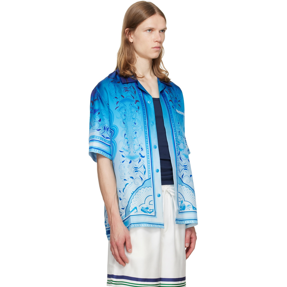 Casablanca Blue Egyptian Rug Camp Collar Short Sleeve Shirt