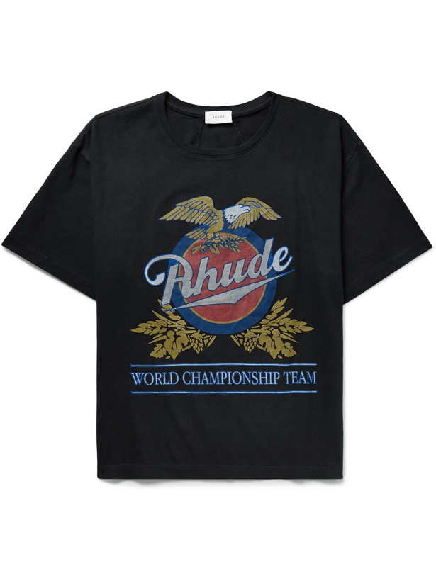 Photo: Rhude - Logo-Print Cotton-Jersey T-Shirt - Black