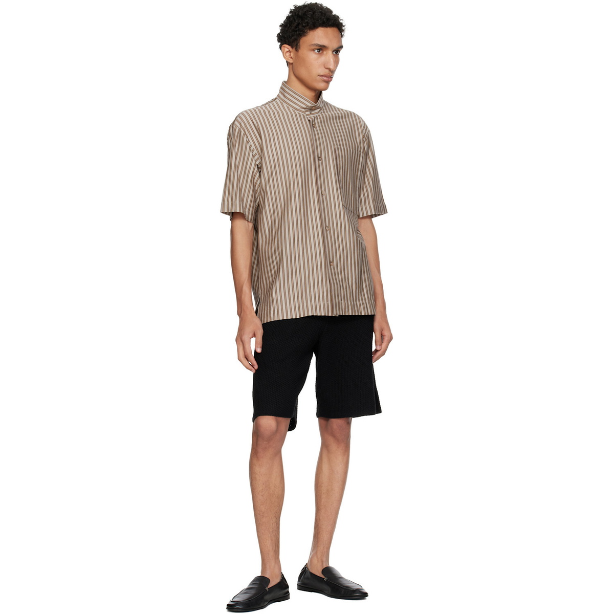 HOMME PLISSÉ ISSEY MIYAKE Brown Stripe Jersey Shirt