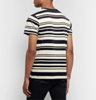 Nudie Jeans - Roy Barcode Logo-Flocked Striped Cotton-Jersey T-Shirt - Off-white