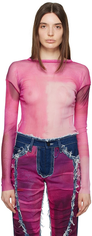 Photo: Paula Canovas Del Vas Pink Semi-Sheer Long Sleeve T-Shirt