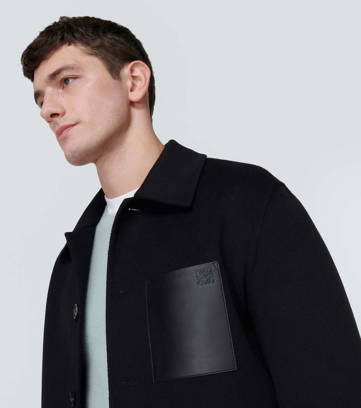 ジャケット LOEWE WOOL AND CASHMERE OVERSHIRT Loewe Leather-trimmed wool and cashmere overshirt Loewe
