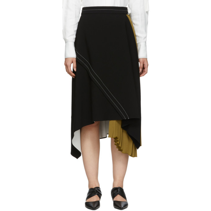 Proenza Schouler Black and Khaki Crepe Asymmetric Skirt Proenza