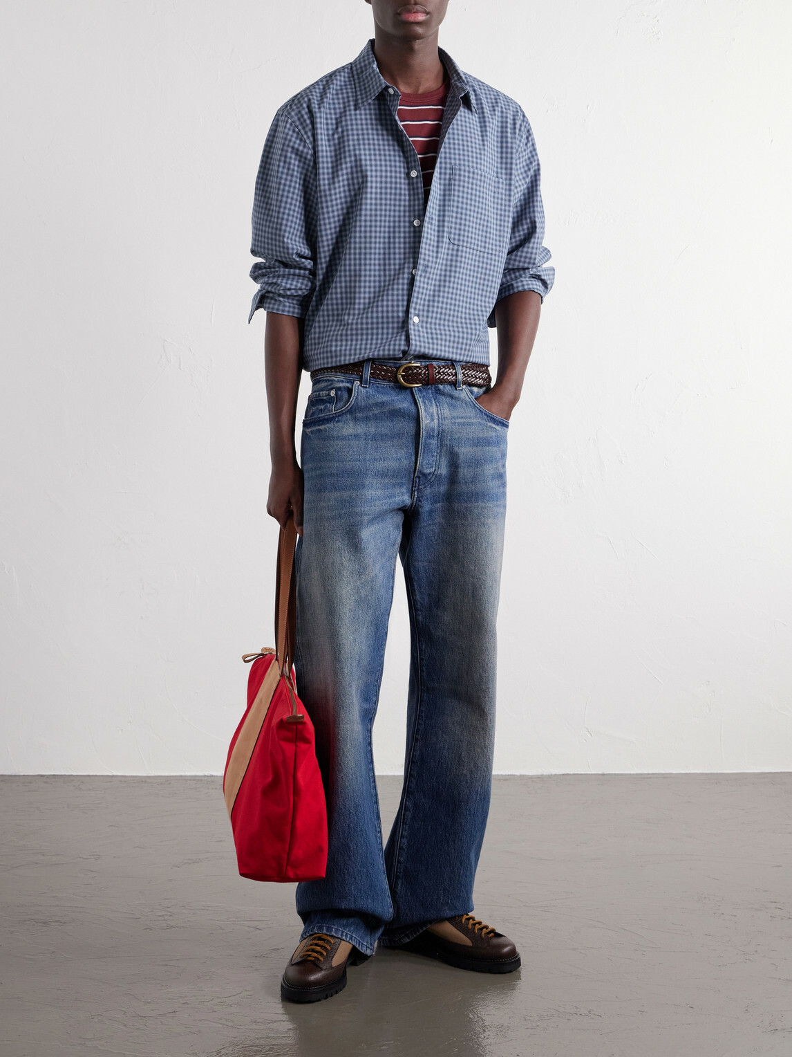 Aimé Leon Dore - Logo-Embossed Leather-Trimmed Canvas Tote - Red