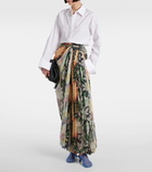 Loewe Floral draped silk crépon wide-leg pants