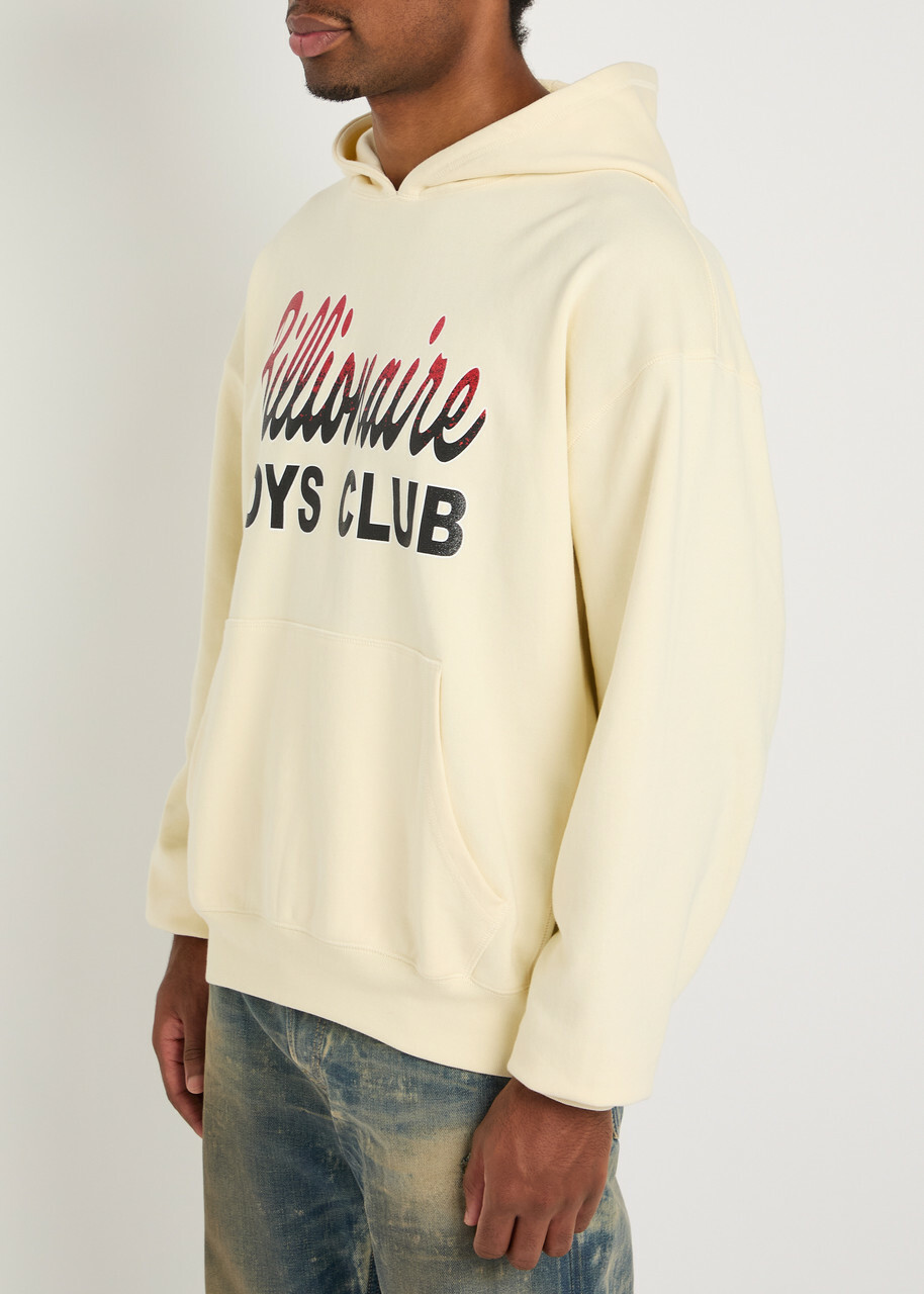 Billionaire Boys Club Glittered Logo-print Hooded Cotton Sweatshirt Ecru