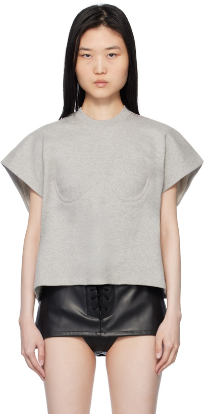 Photo: Pushbutton Gray Bra Point Sleeveless Jersey T-shirt