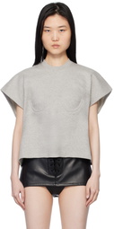 Pushbutton Gray Bra Point Sleeveless Jersey T-shirt