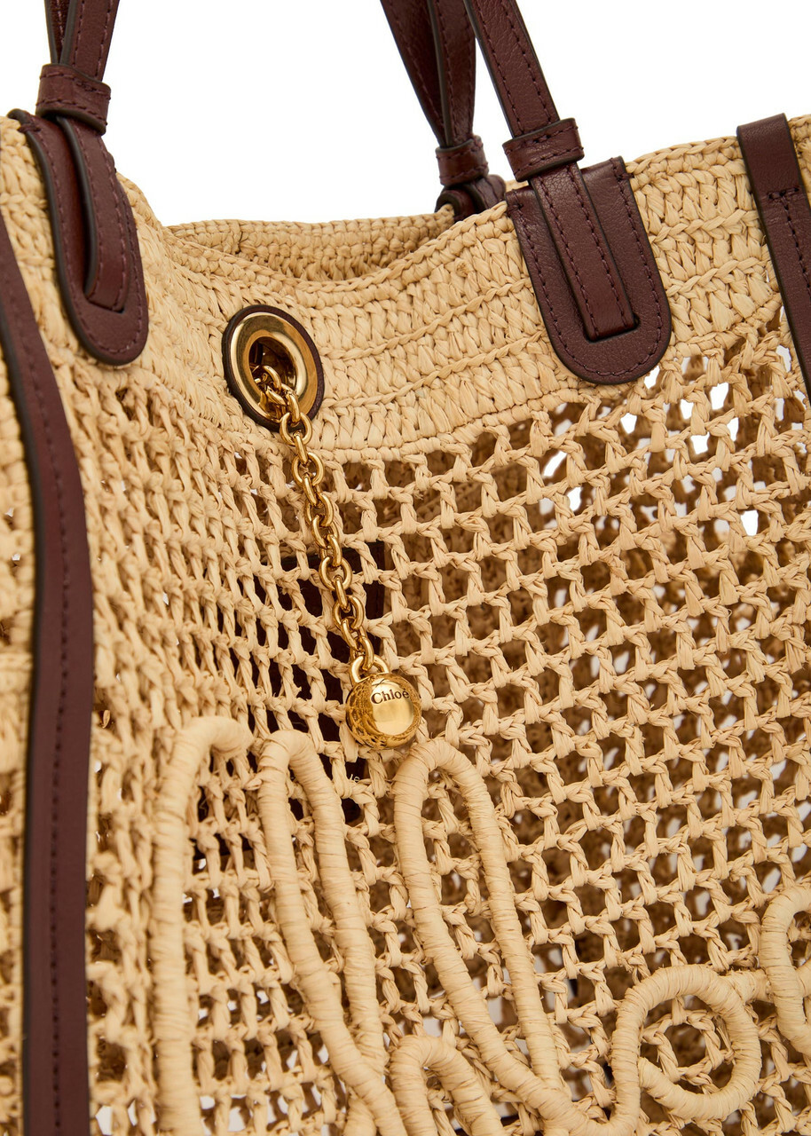 Chloe Iconic Logo Leather and Raffia Tote bag - Sand - One Size