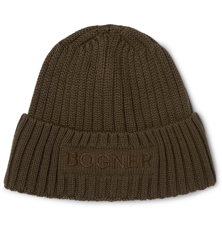 Photo: Bogner - Enio Logo-Embroidered Ribbed Wool-Blend Beanie - Green