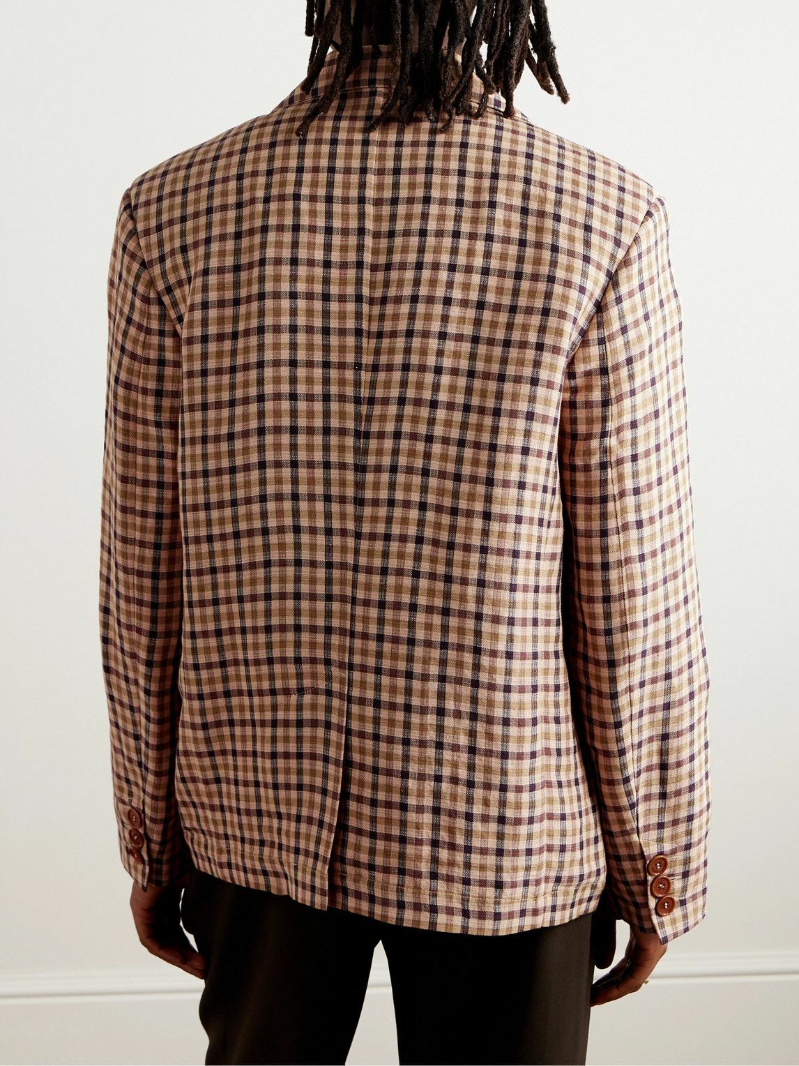 Séfr - Bruno Checked Linen-Blend Blazer - Burgundy