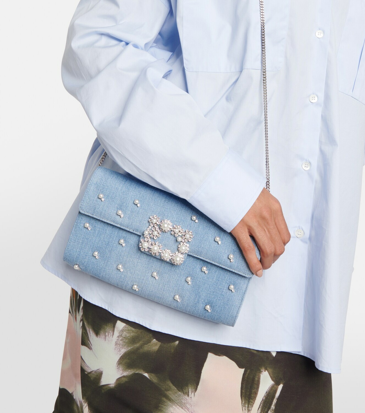 Roger Vivier Embellished denim clutch bag Roger Vivier