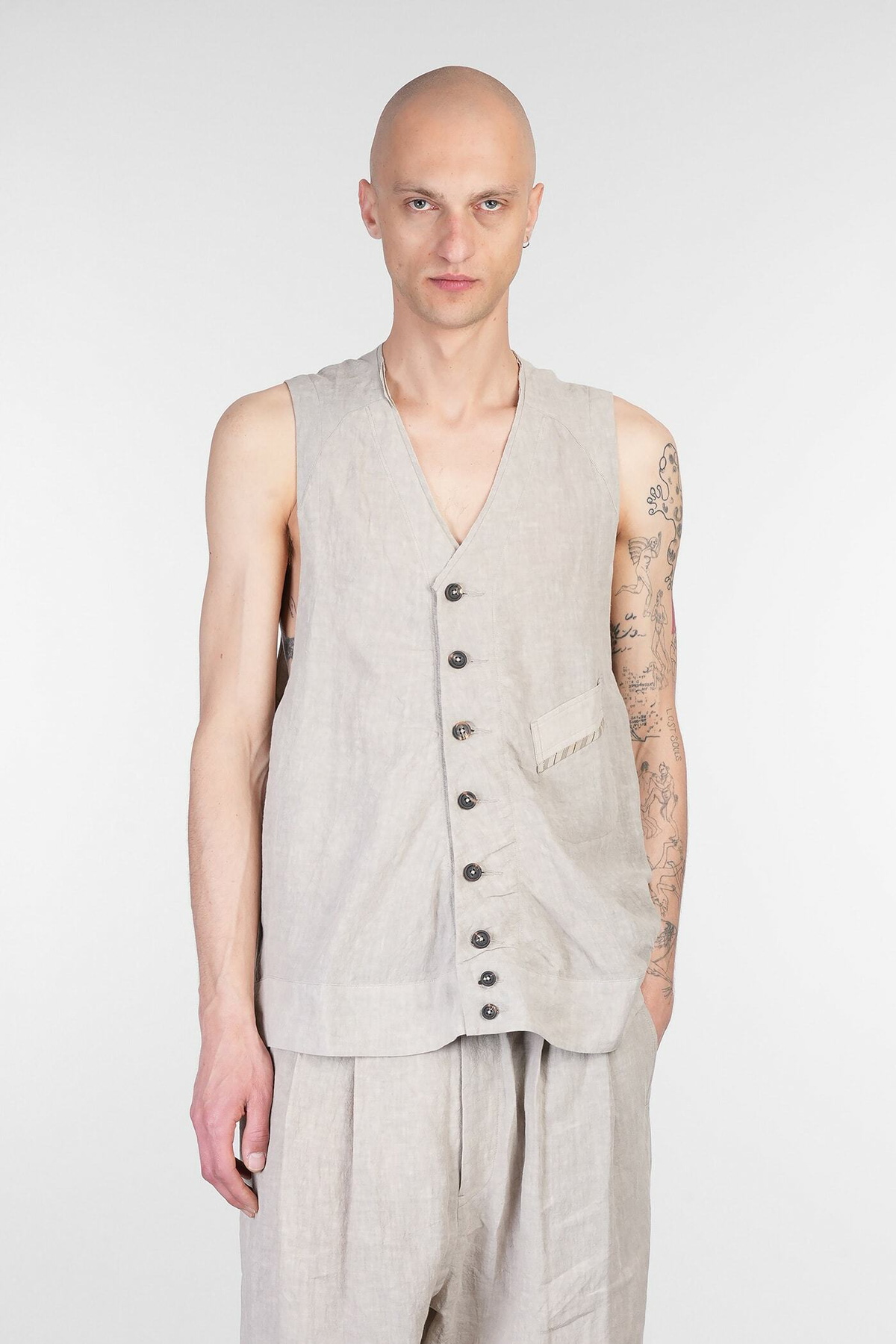 Ziggy Chen Vest In Beige Linen