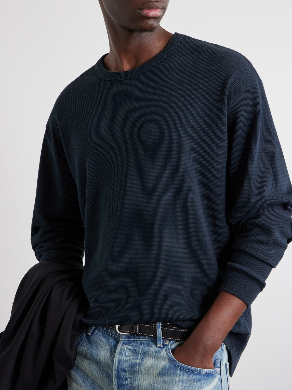 Les Tien - Waffle-Knit Cotton-Blend Sweater - Black