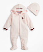 Brooks Brothers Girls Hooded Footie & Hat Set - 6 Months | Pink