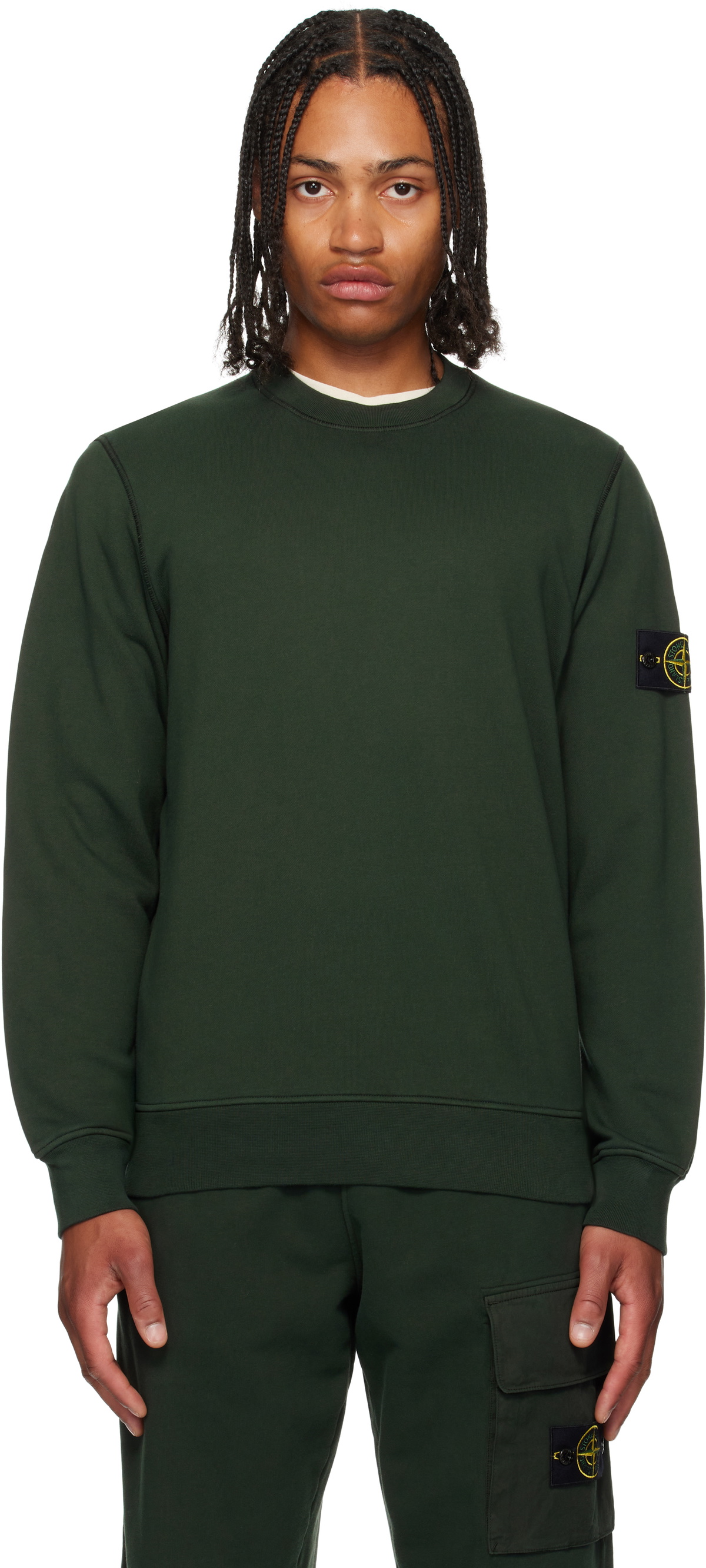Green 6100060 Organic Cotton Fleece Sweatshirt by Stone Island on Sale