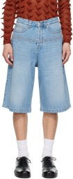 Stefan Cooke Blue Corded Denim Shorts
