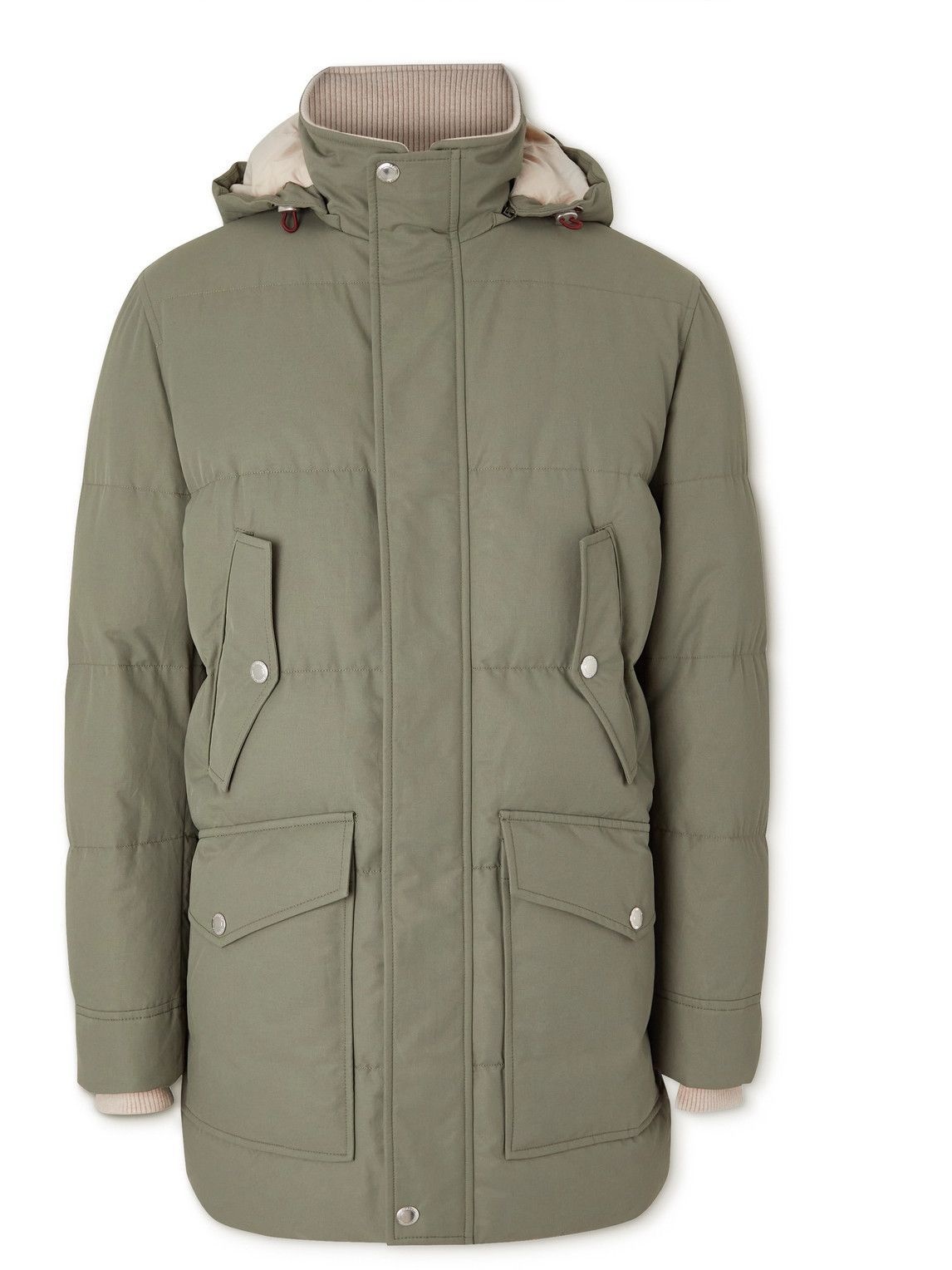 Photo: Brunello Cucinelli - Quilted Cotton-Shell Hooded Down Parka - Green