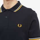 Fred Perry Men's Slim Fit Twin Tipped Polo Shirt in Navy/Ecru/Golden Hour