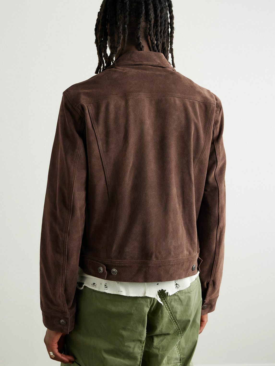 Greg Lauren - Camp-Collar Suede Trucker Jacket - Brown