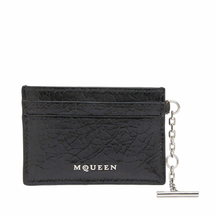 Photo: Alexander McQueen Men's Sling Crackled Leather Card Holder in Black/Caramel/Silver 